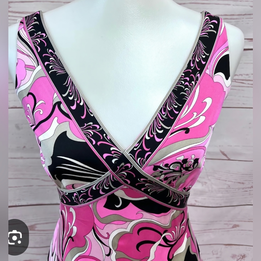 Elie Tahari "SILK" Elegant Pink & Black Y2K Paisley Sleeveless Blouse